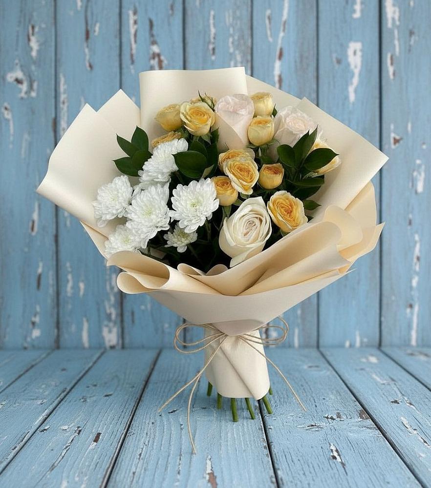 Букет цветов из: Розы и Хризантемы в Новосельцево