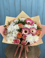 Букет цветов из:  Розы, Герберы и Хризантемы #REPLACE_PRED# Новосельцево