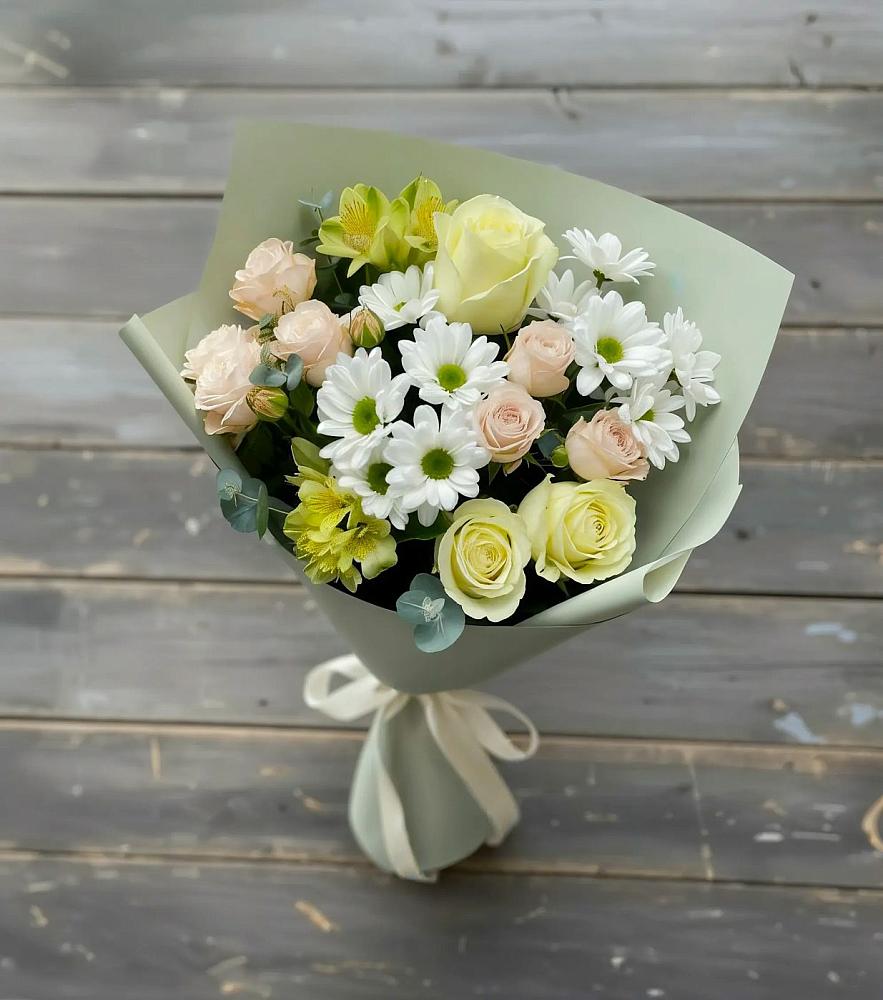 Букет цветов из: Альстромерии, Розы и Хризантемы в Новосельцево