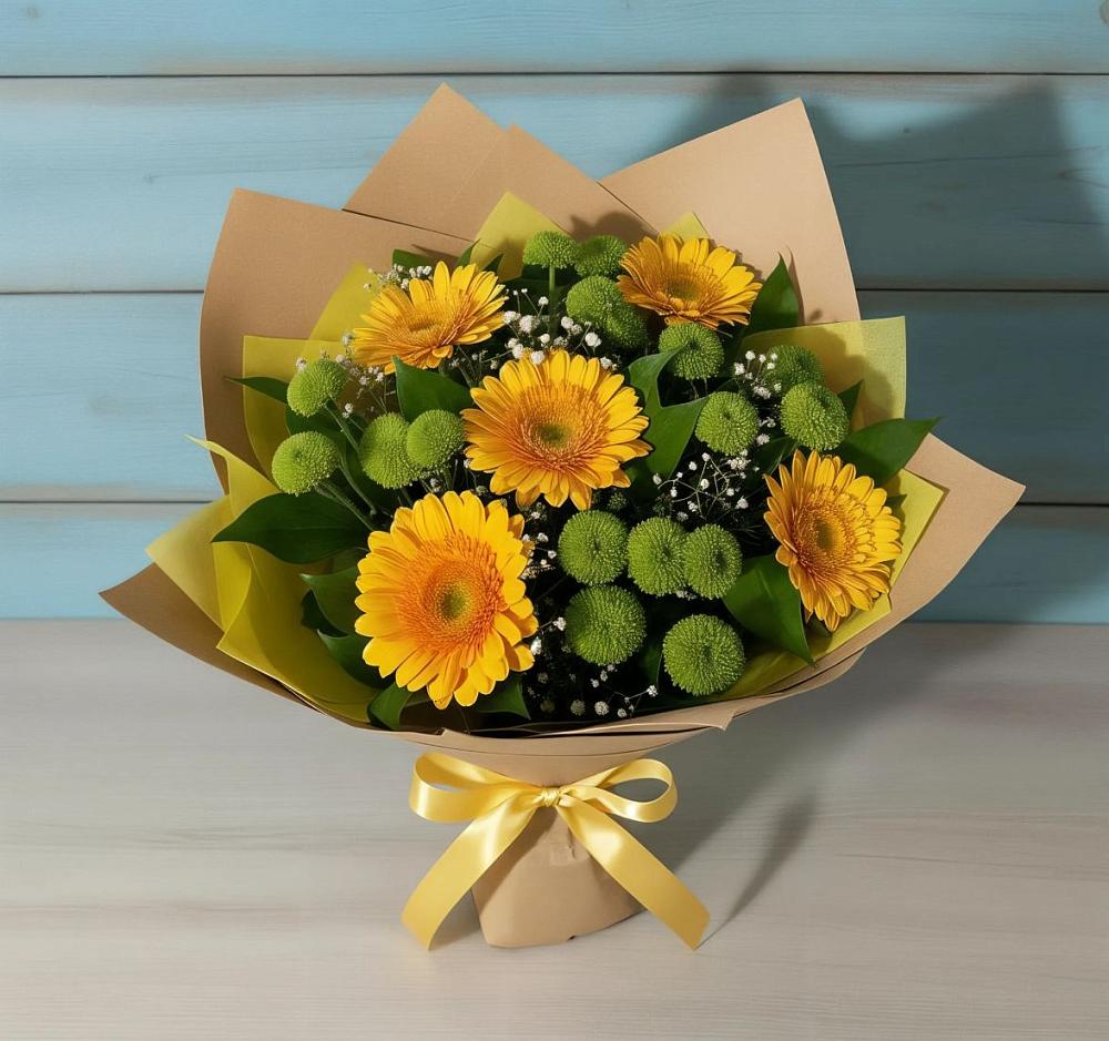 Букет цветов из: Герберы и Хризантемы в Новосельцево