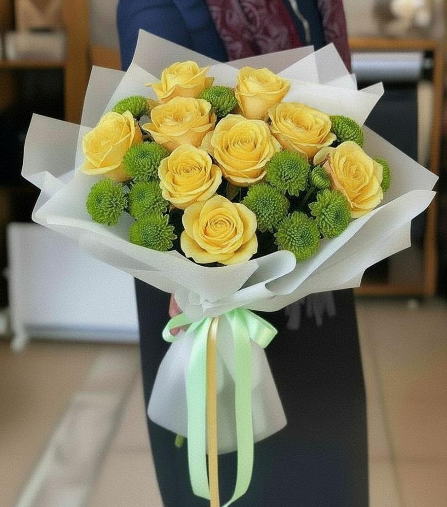 Букет цветов из: Хризантемы и Розы в Новосельцево