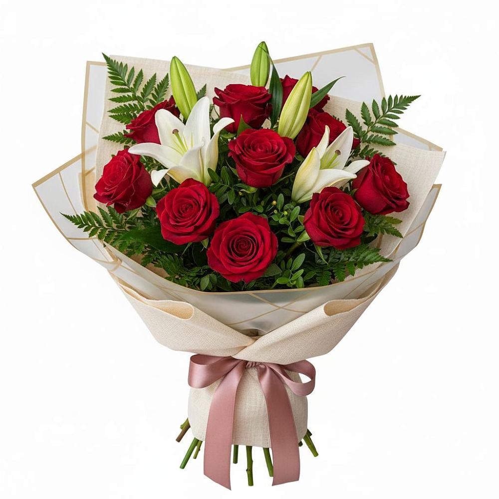 Букет цветов из: Лилии и Розы в Новосельцево