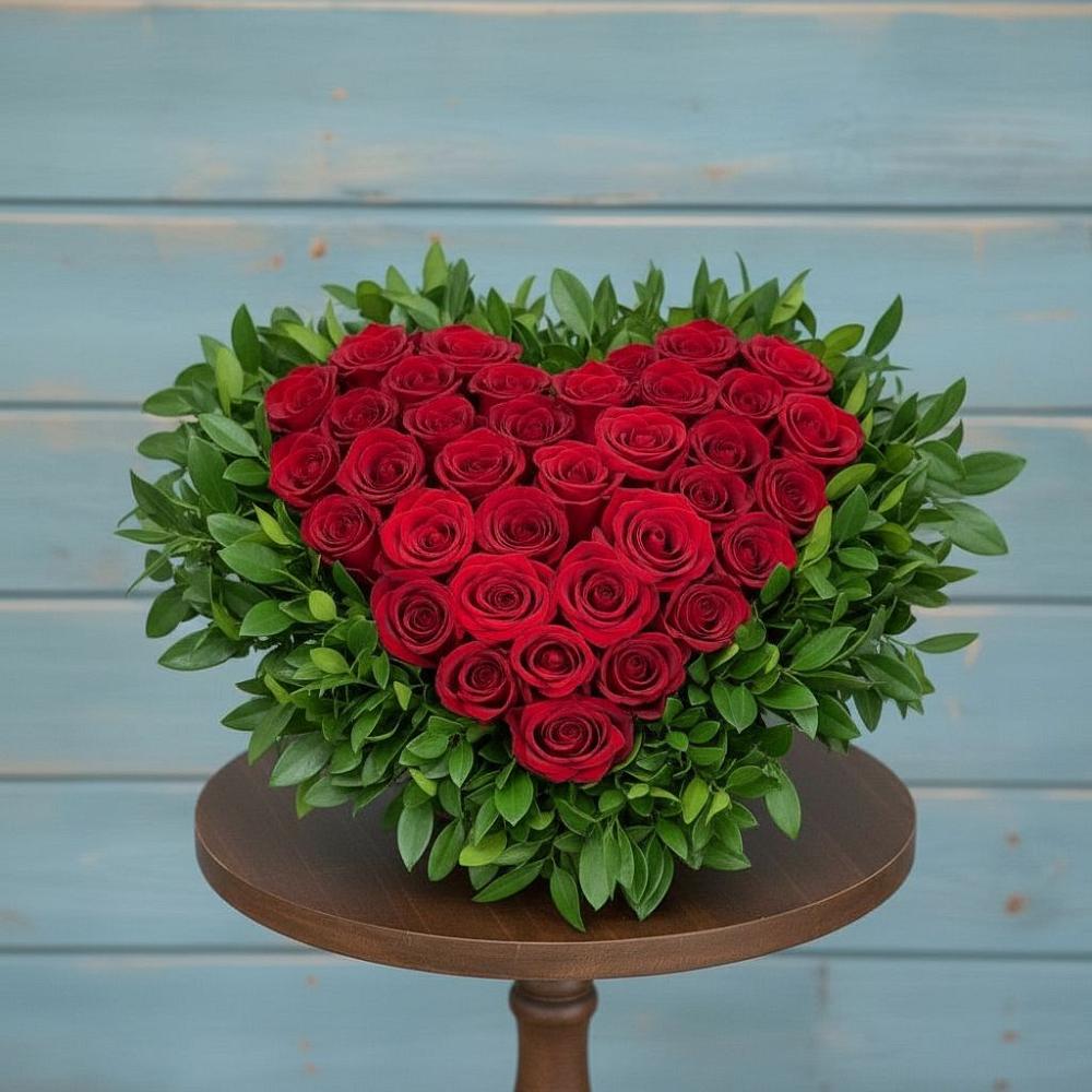 Цветочная композиция из Розы в виде сердца в Новосельцево