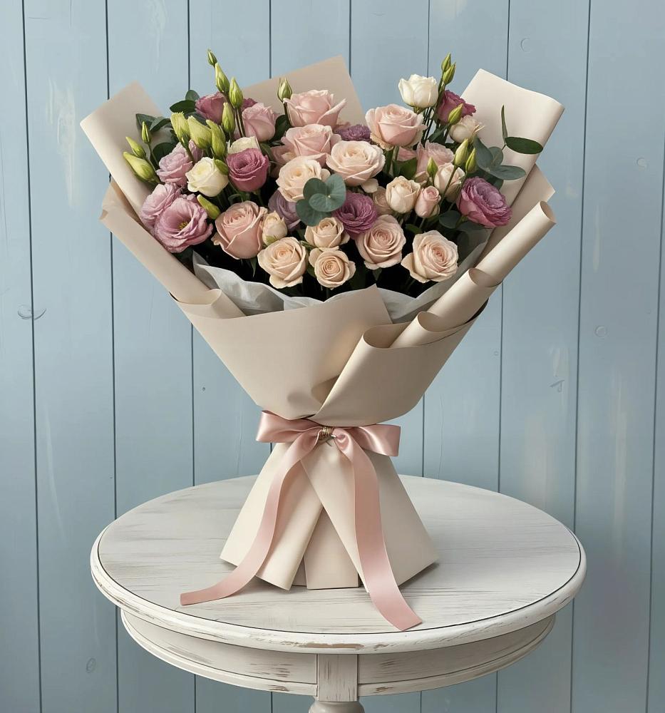 Букет цветов из: Розы и Лизиантусы в Новосельцево