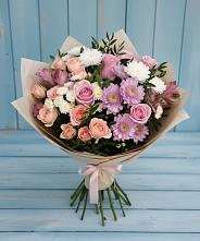 Букет цветов из:  Хризантемы, Розы и Альстромерии в Новосельцево