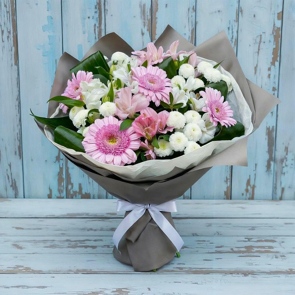 Букет цветов из: Герберы, Альстромерии и Хризантемы в Новосельцево