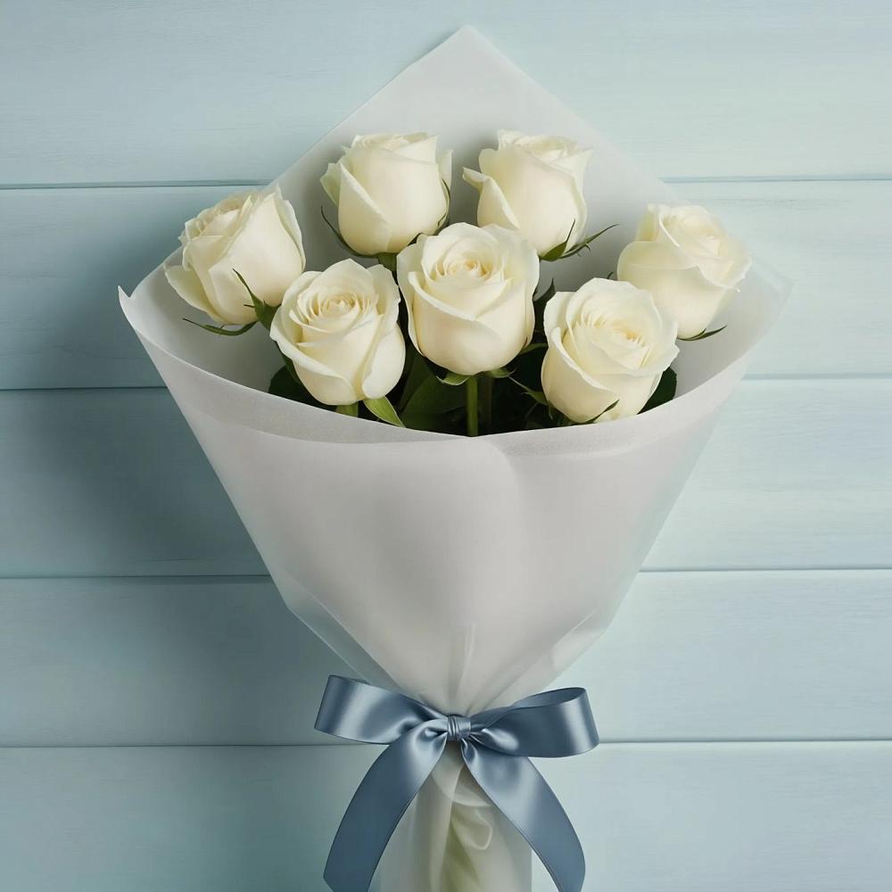 Букет 7 Белых роз Эдлесс Лав в Новосельцево